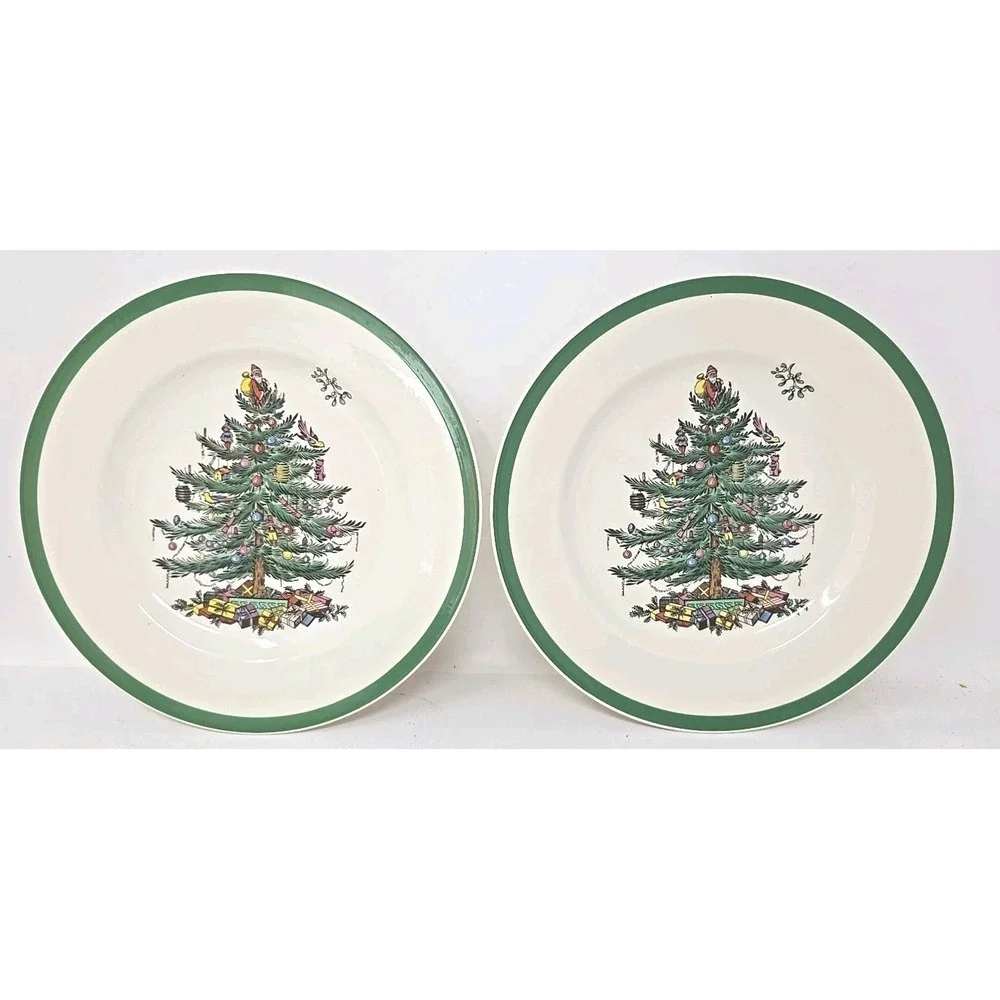 Spode Christmas Tree Salad or Bread 5 Plates England, 7‎ 3/4